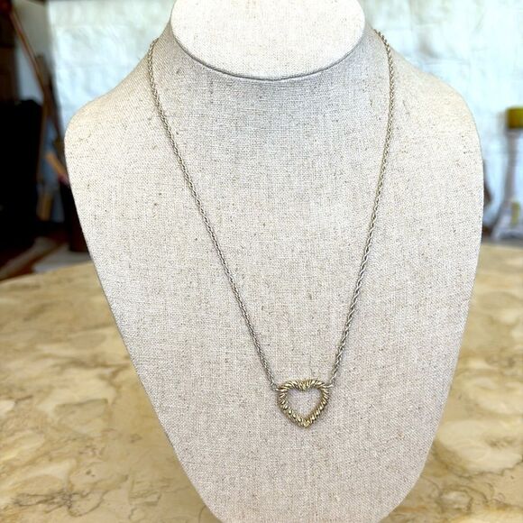 Tiffany & Co 18K Gold & 925 Sterling Silver Twisted Rope Open Heart Necklace 20” - Picture 6 of 13
